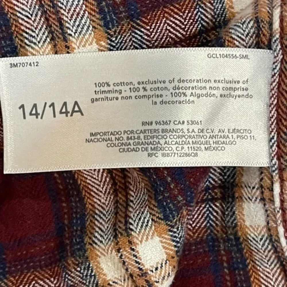 Boys Osh Kosh Flannel Long Sleeves size 14a